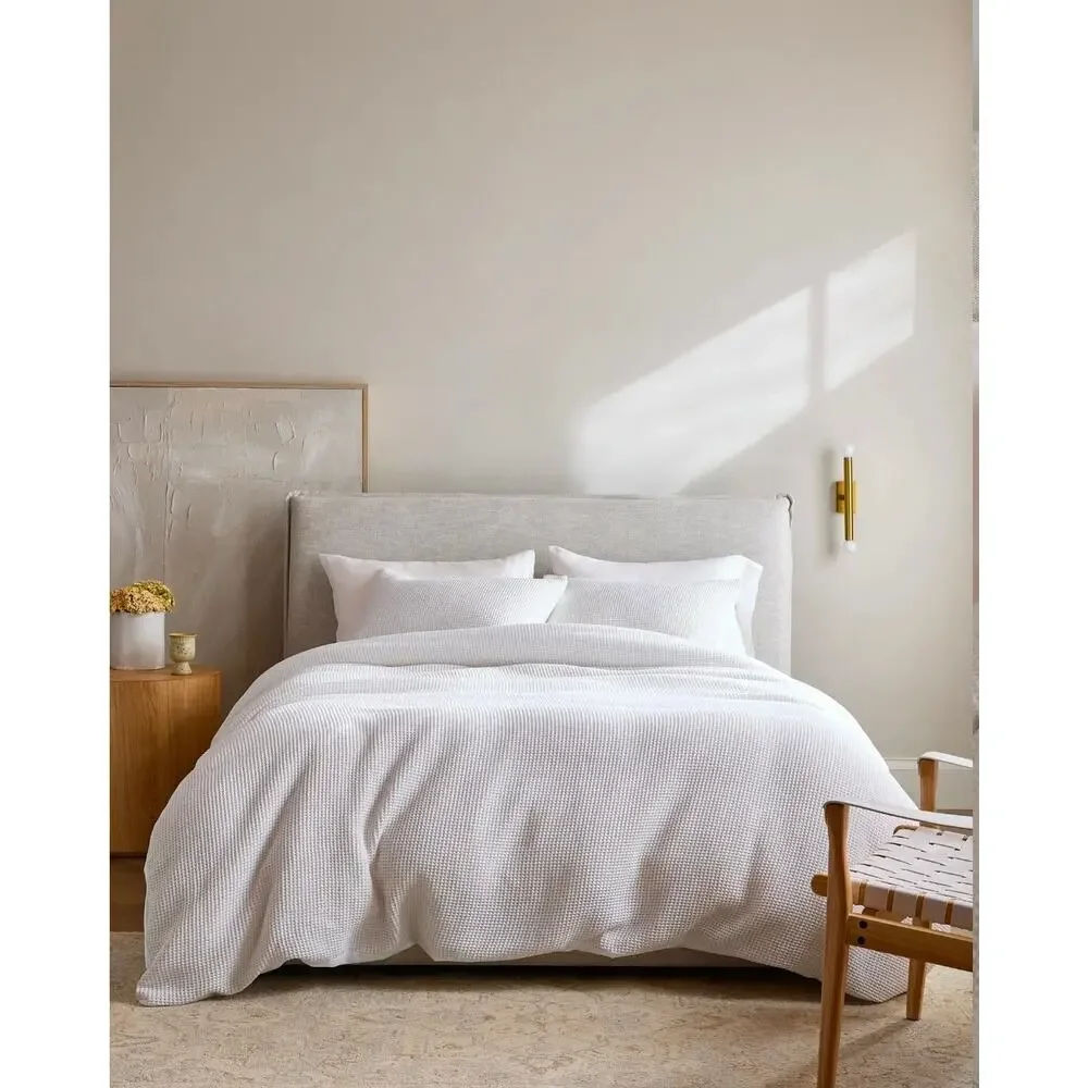 NWT Quince 100% Organic Cotton Waffle Duvet Cover 3Pc Set King Cal King White